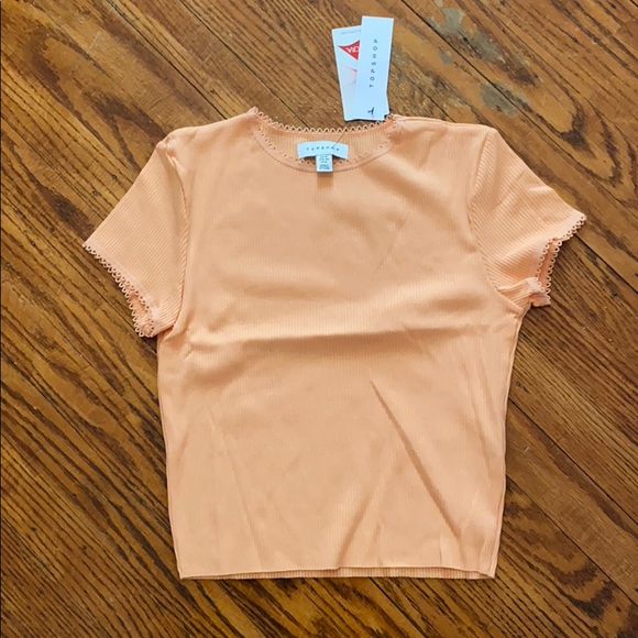 Topshop Tops - Topshop Picot Trim Tee Ribbed Orange